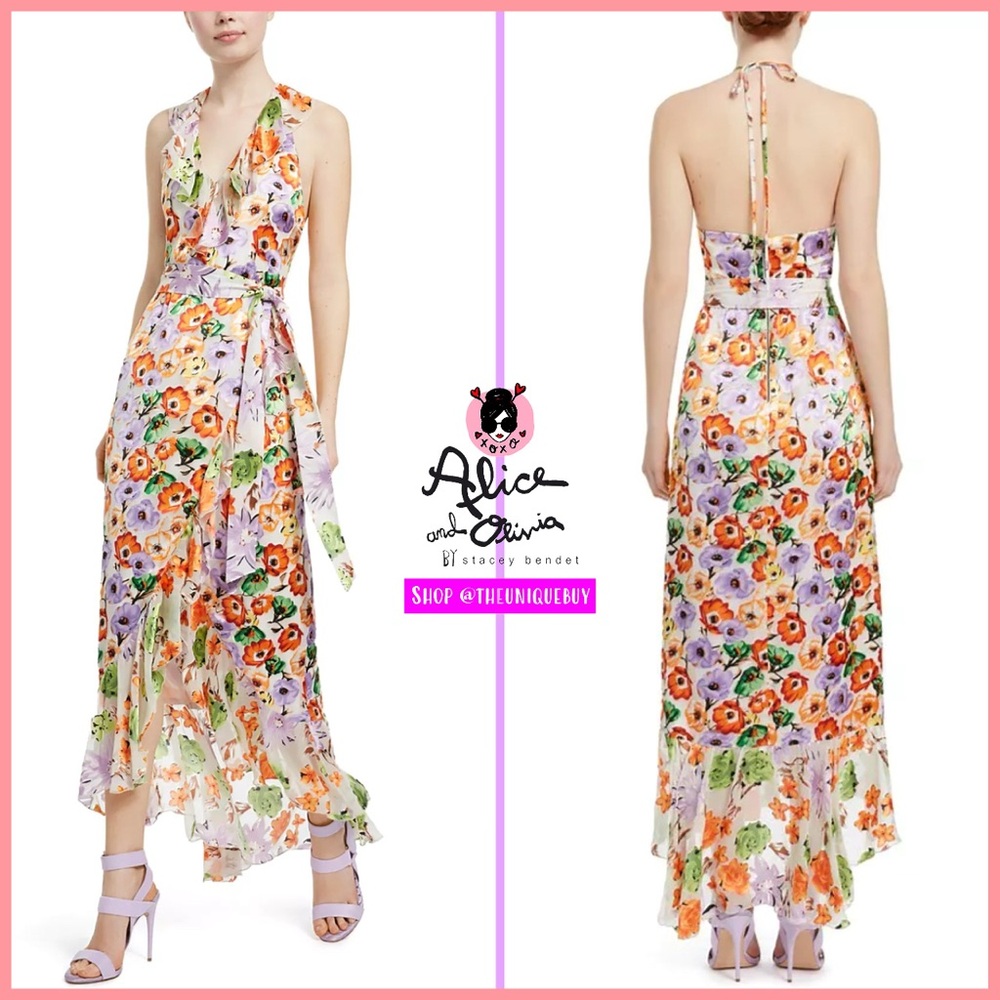 Alice + Olivia Evelia Floral Tie Waist Silk Blend Maxi Dress - Picture 1 of 16